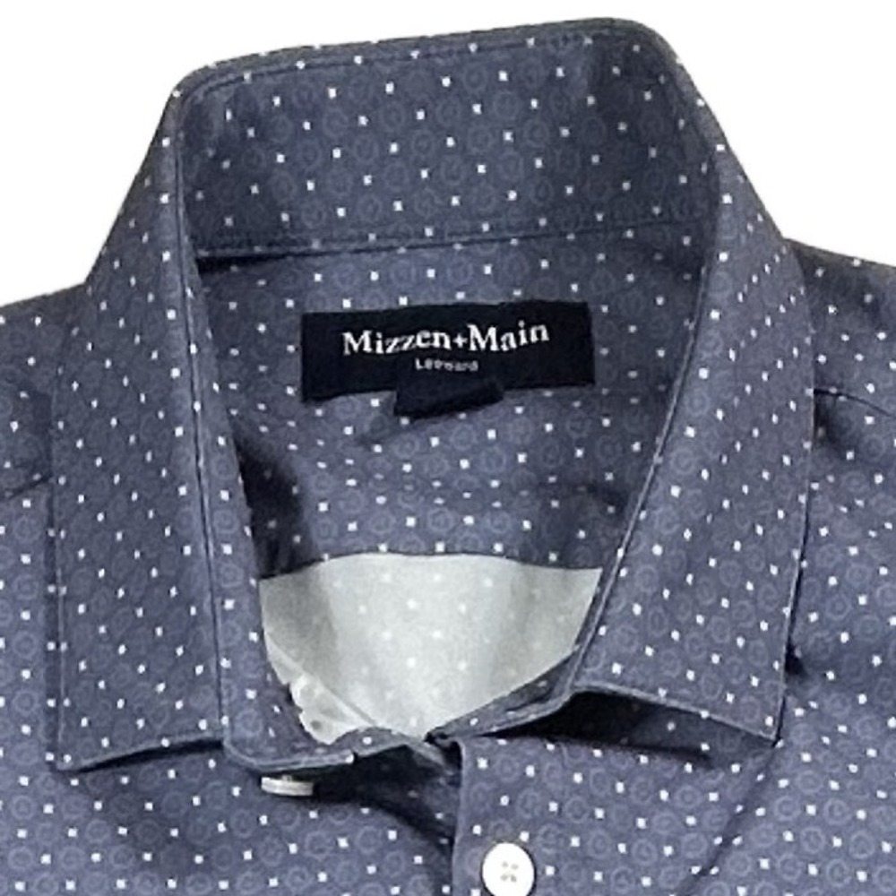 Mizzen+Main Leeward Shirt Mens L Trim Fit Blue Geometric Short Slv Performance